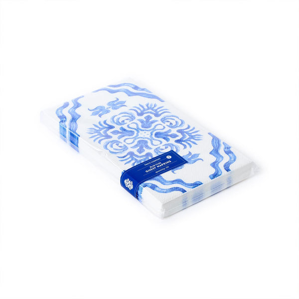 Blue Block Print Paper Guest Napkins