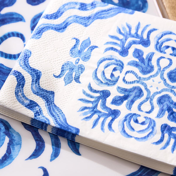 Blue Block Print Paper Guest Napkins