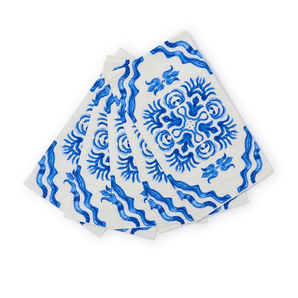 Blue Block Print Paper Guest Napkins