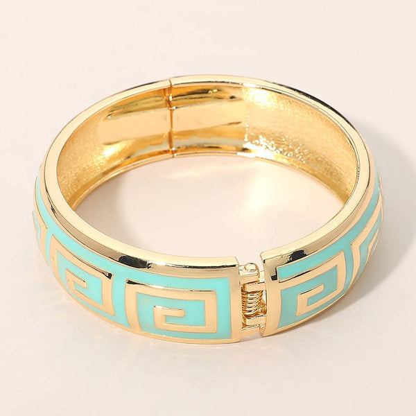 Geometric Pattern Hinged Bangle Bracelet