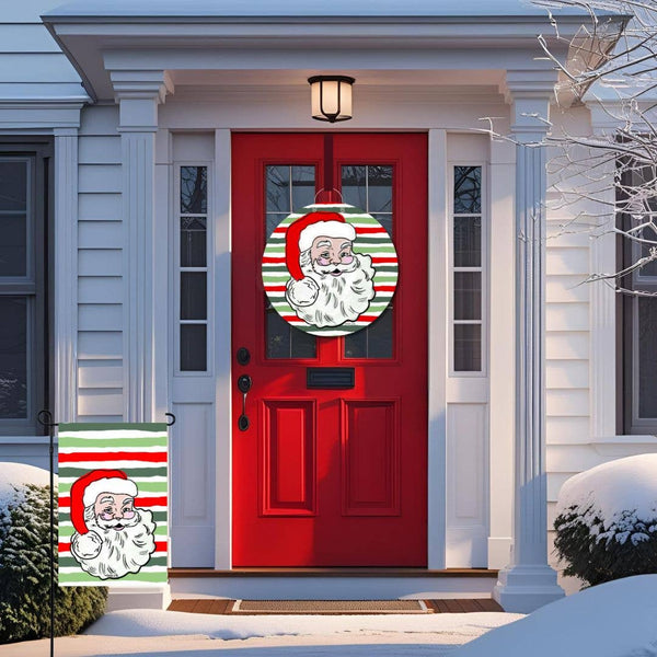Vintage Santa Christmas Stripes Door Hanger