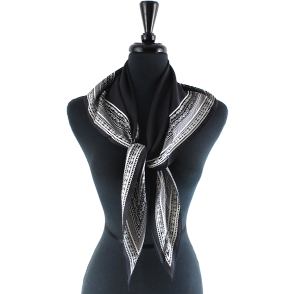 Border Triangle Silky Scarf - Black