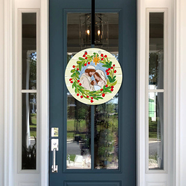 Joseph Mary Jesus Christmas Wreath Door Hanger