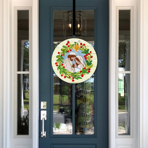 Joseph Mary Jesus Christmas Wreath Door Hanger