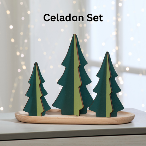 Wood Interlocking Trees - Celadon Green Set of 3