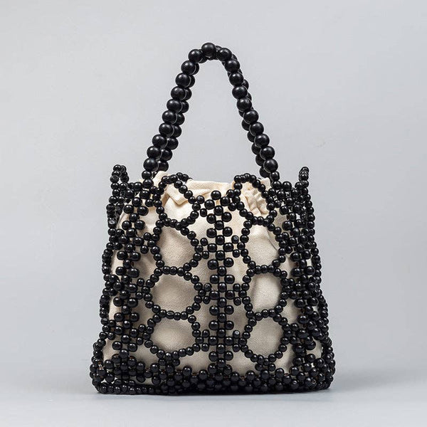 Wooden Bead Handmade Bag - Black