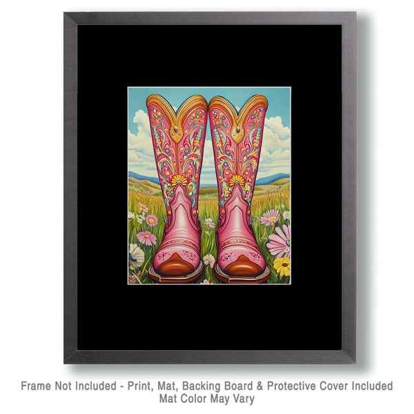 Pink Cowgirl Boots Wall Art Print