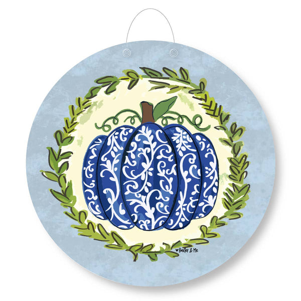 Blue Chinoiserie Pumpkin Door Hanger