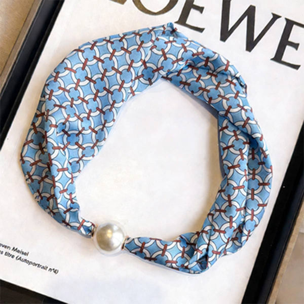 Magnetic Pearl Scarf Necklace - Blue Bits