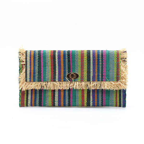 Sophie Straw Envelope Clutch - Turquoise Stripes