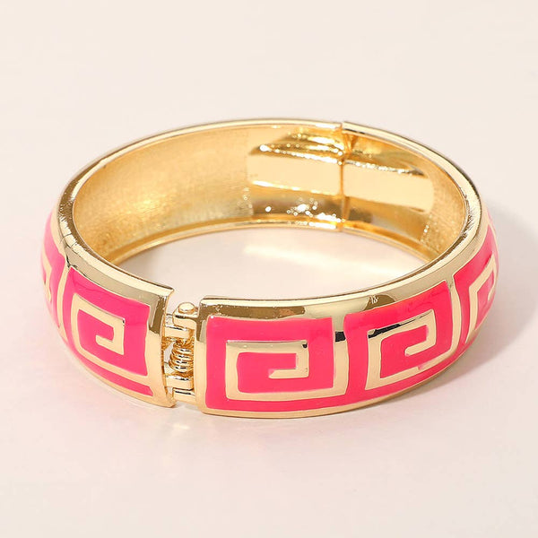 Geometric Pattern Hinged Bangle Bracelet