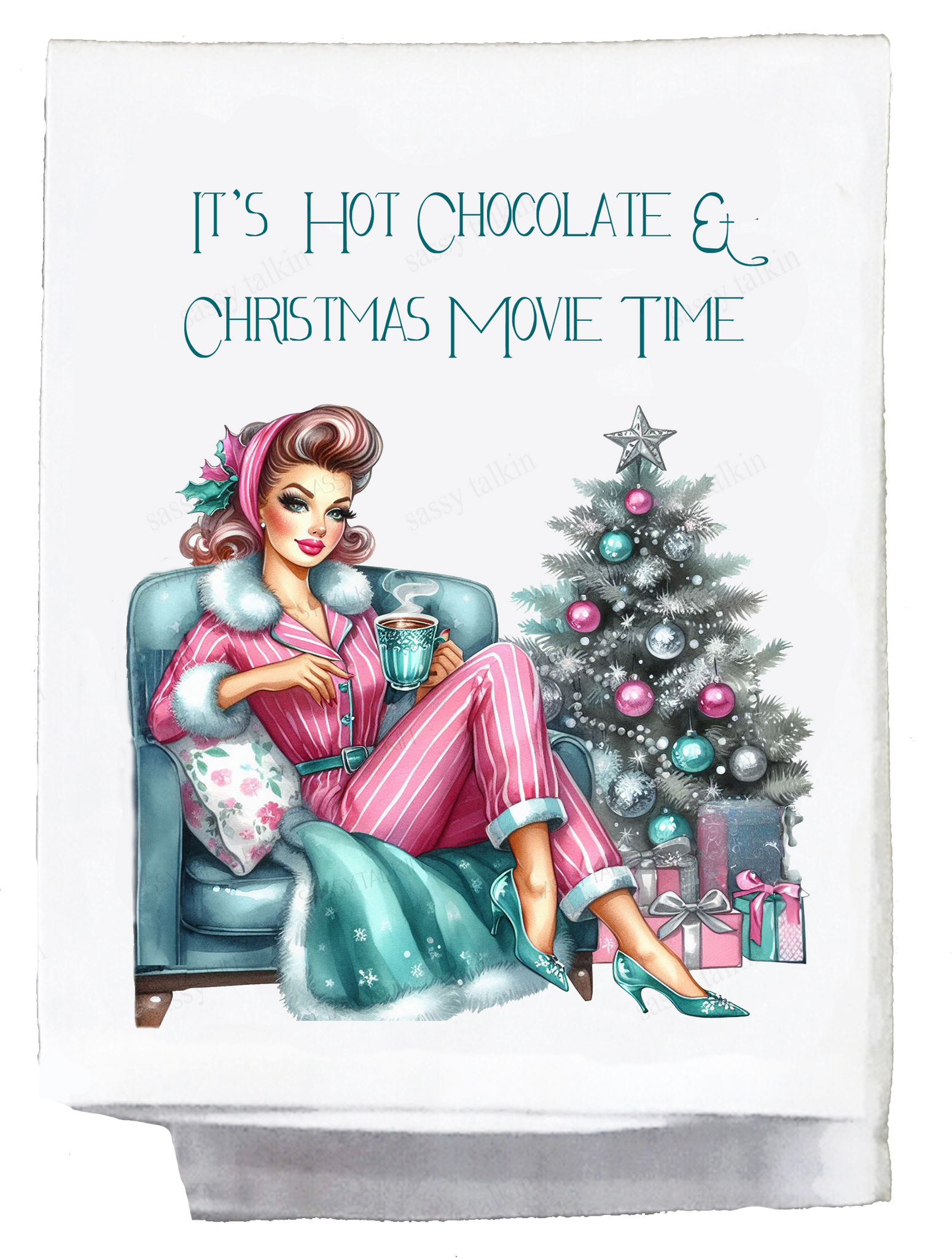 Christmas It's Hot Chocolate and Movie Time Kitchen Towel