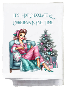 Christmas It's Hot Chocolate and Movie Time Kitchen Towel
