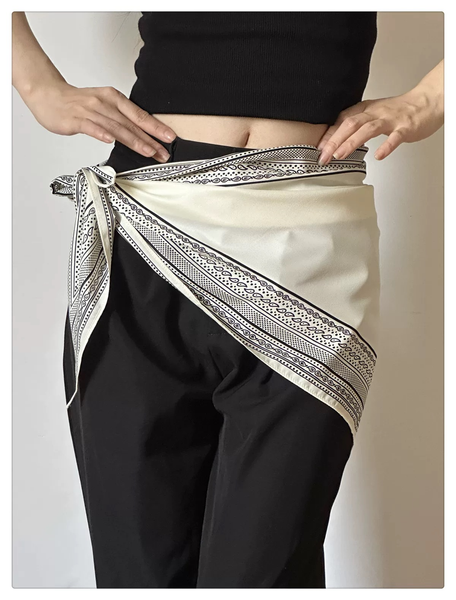 Border Triangle Silky Scarf - Black