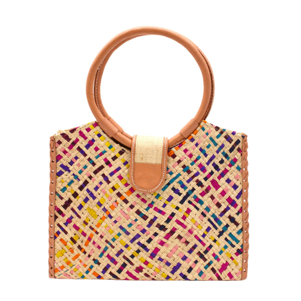 Ibiza Straw Handbag with Leather Handles - Confettti