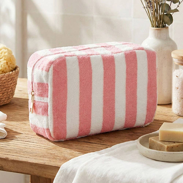 Striped Terrycloth Cosmetic Bag
