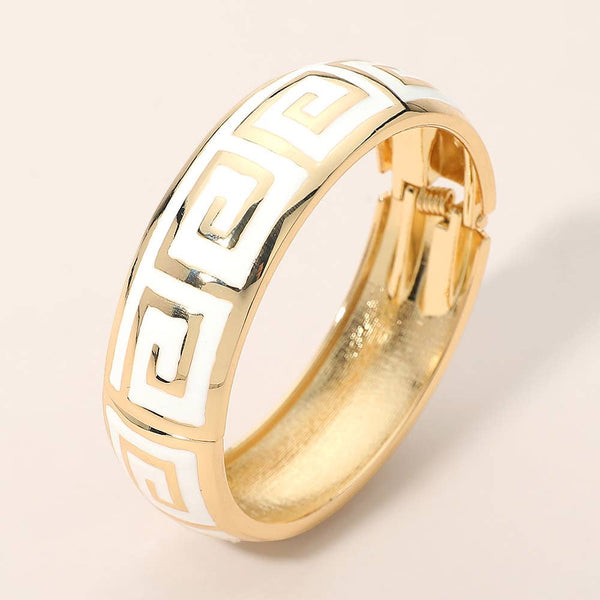 Geometric Pattern Hinged Bangle Bracelet