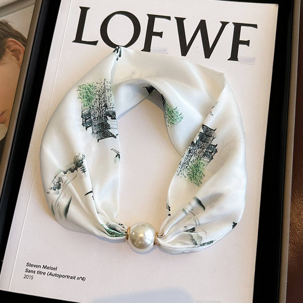 Magnetic Pearl Scarf Necklace - White Heron