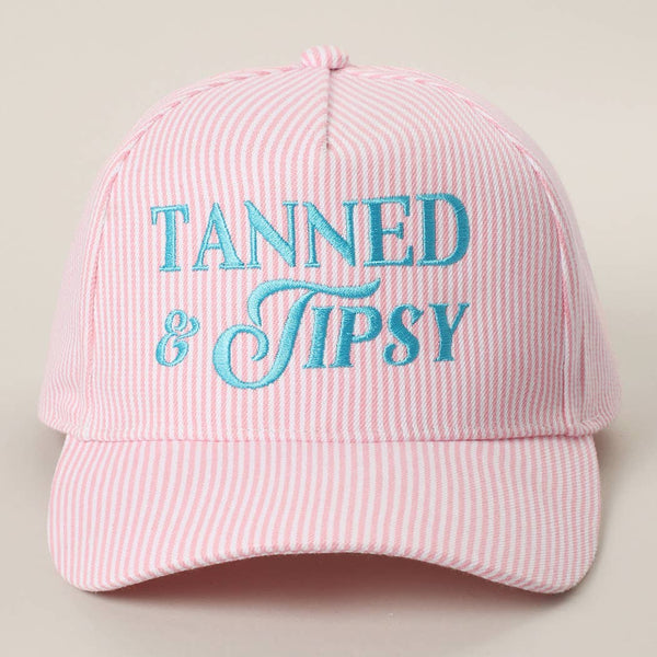 Tanned & Tipsy Seersucker Baseball Hat
