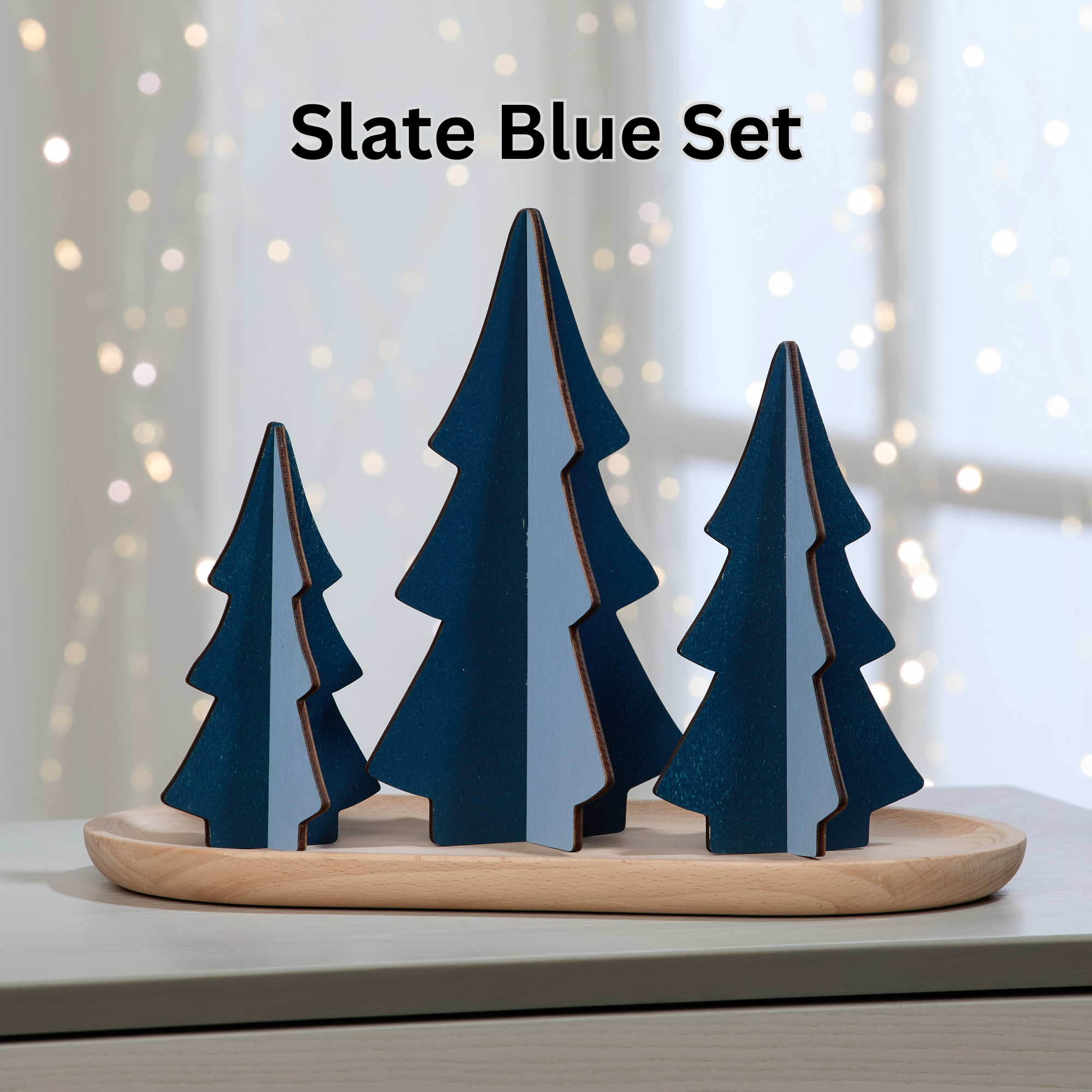 Wood Interlocking Trees - Slate Blue Set of 3