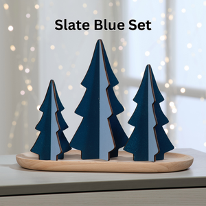 Wood Interlocking Trees - Slate Blue Set of 3