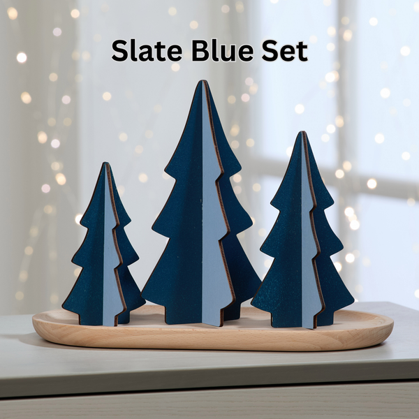 Wood Interlocking Trees - Slate Blue Set of 3