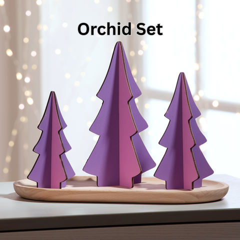 Wood Interlocking Trees- Orchid Set of 3
