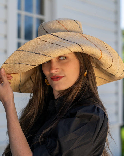 Grace Straw Hat - Neutrals Pinstripe