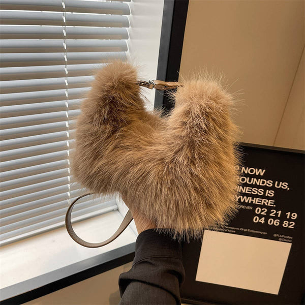 Mini Faux Fox Fur Crossbody Handbag - Tan