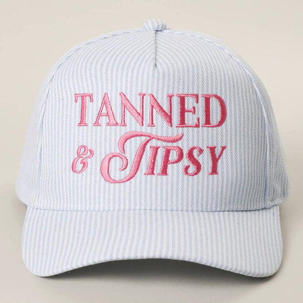 Tanned & Tipsy Seersucker Baseball Hat