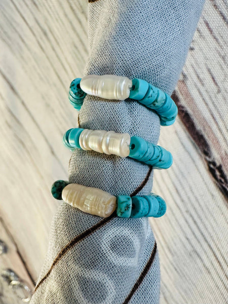 Keshi Pearl Turquoise Bandana Stretch Charm