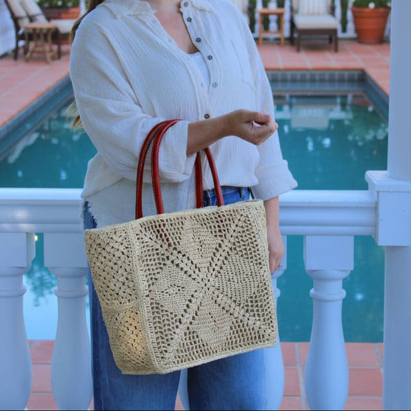 Cheval Lace Square Patterned Basket Bag