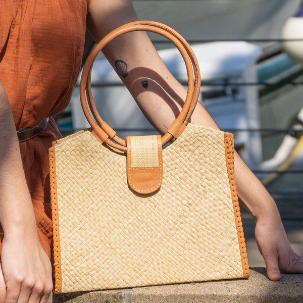 Ibiza Straw Handbag with Leather Handles - Natural