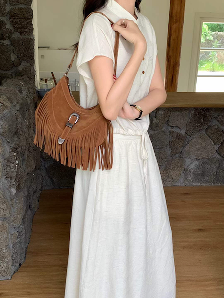 Boho Buckle Sueded Shoulder Bag