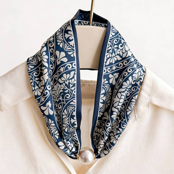Magnetic Pearl Scarf Necklace - Indigo Tile