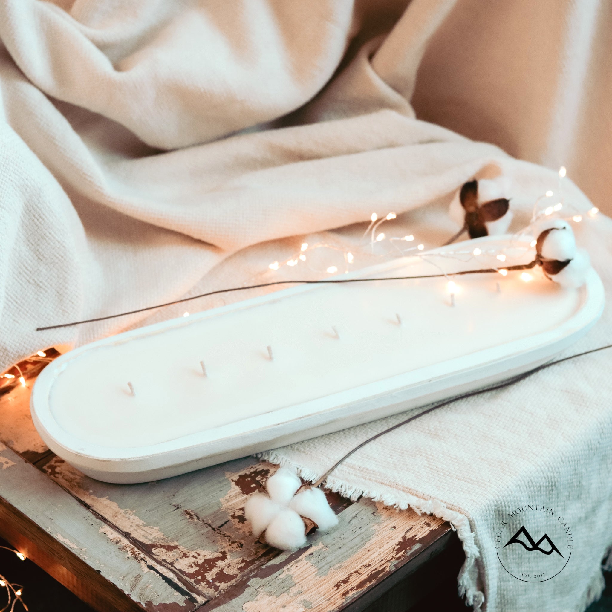 White Wood Dough Bowl Soy Candle - Christmas Hearth