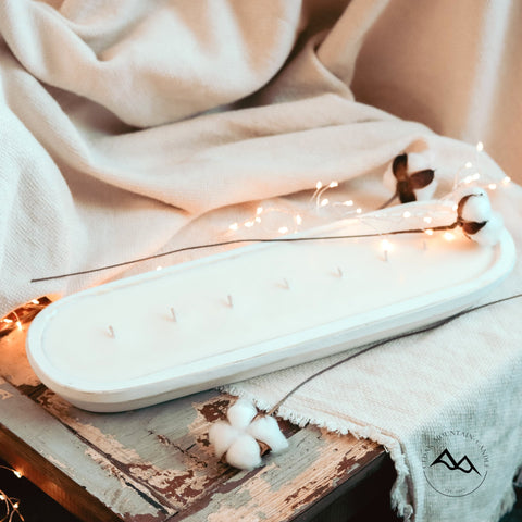 White Wood Dough Bowl Soy Candle - Christmas Hearth