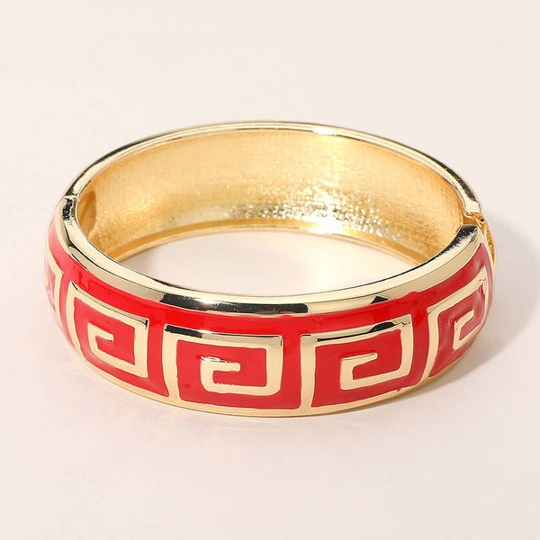 Geometric Pattern Hinged Bangle Bracelet