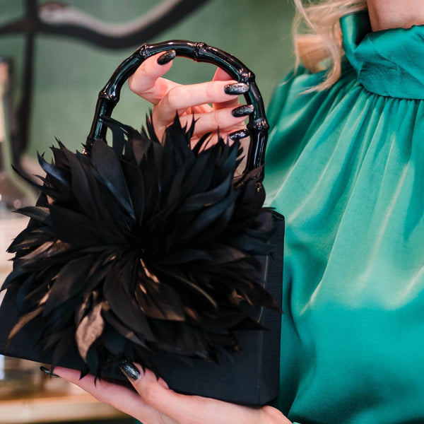 Lulu Black Feather Clutch