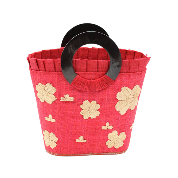 Tulum Straw Bucket Handbag - Red