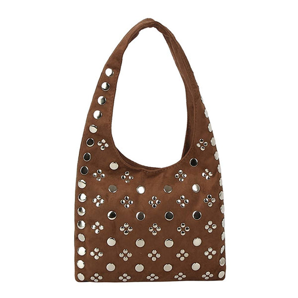 Medallian Stud Sueded Shoulder Bag