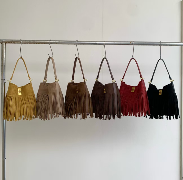 Sueded Fringe Crossbody Bag