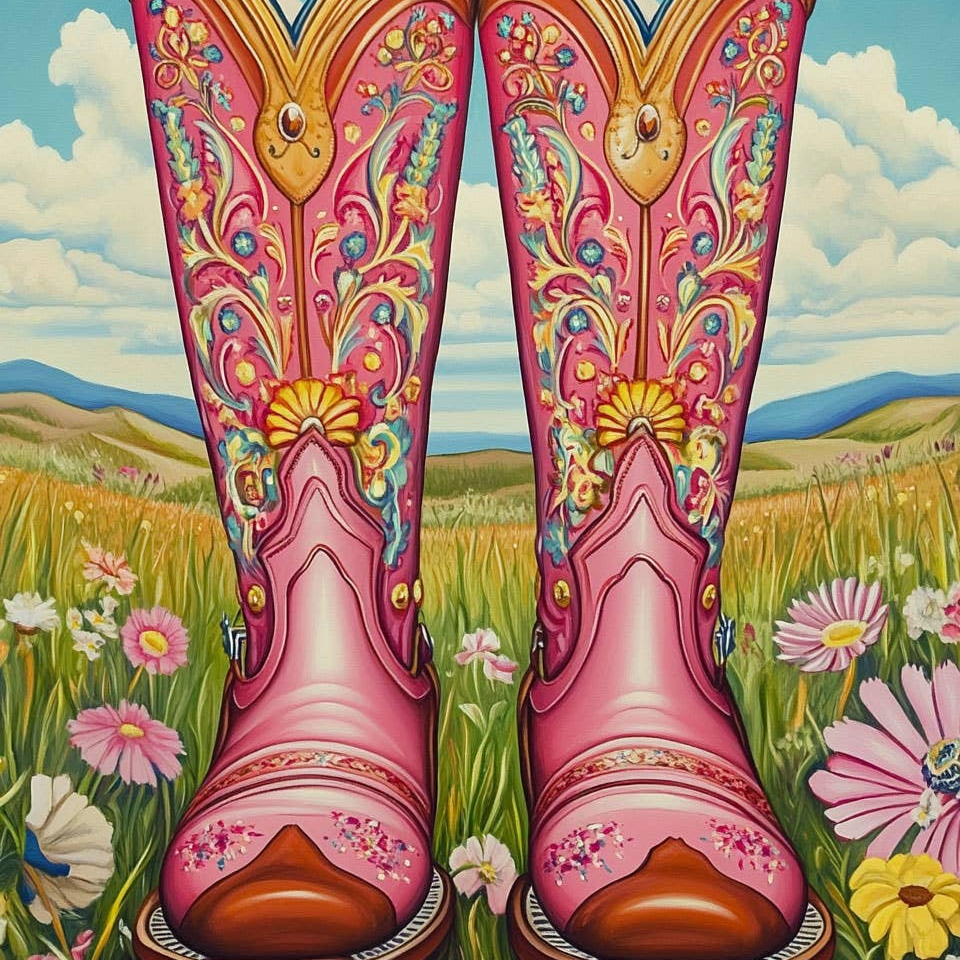 Pink Cowgirl Boots Wall Art Print