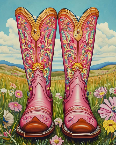 Pink Cowgirl Boots Wall Art Print