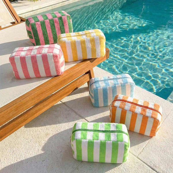 Striped Terrycloth Cosmetic Bag