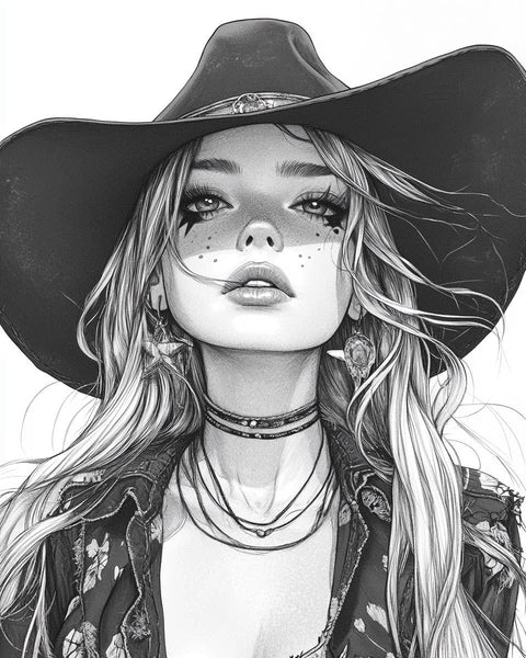 Black and White Cowgirl Wall Art Print