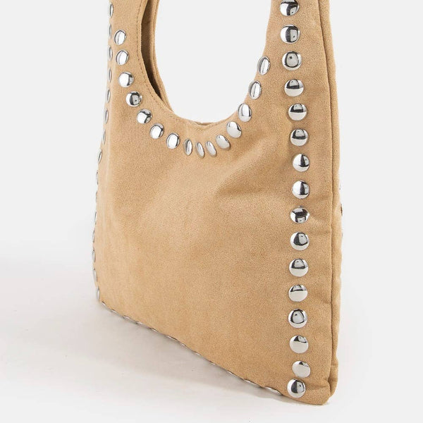 Grommet Border Studded Sueded Shoulder Bag