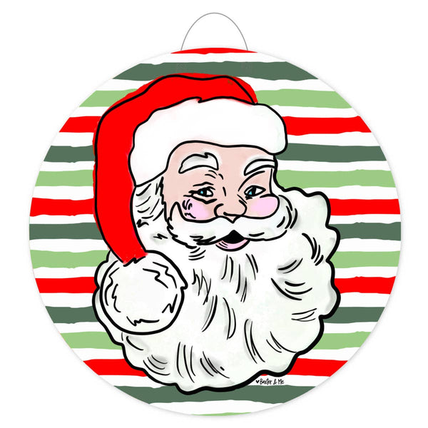 Vintage Santa Christmas Stripes Door Hanger