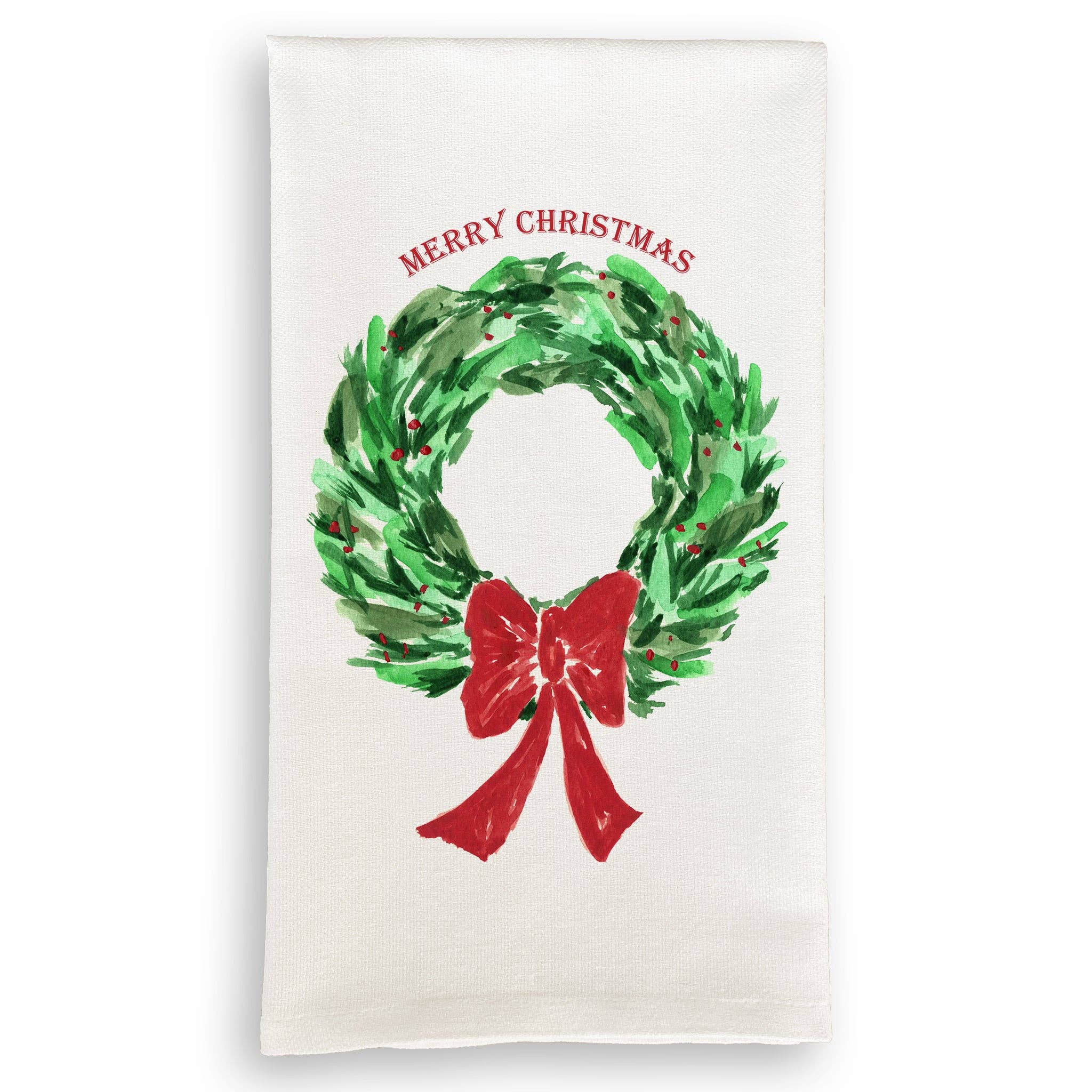 Christmas Wreath with Red Bow Kitchen Towel