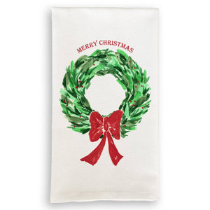 Christmas Wreath with Red Bow Kitchen Towel